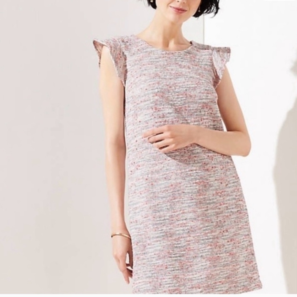 NWT Loft dress size 6 pink tweed flutter sleeve